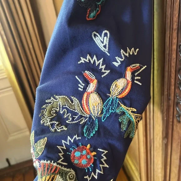 NEW JOHNNY WAS RARE ZOE EMBROIDERED LEGGINGS NAVY - Picture 9 of 16